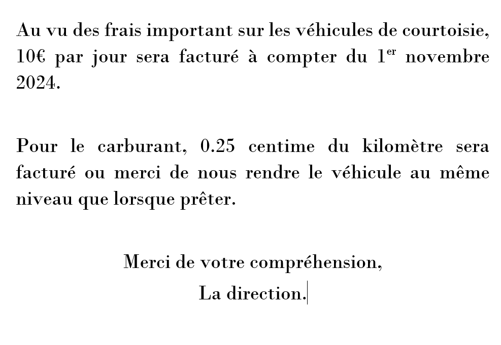 Véhicules de courtoisie